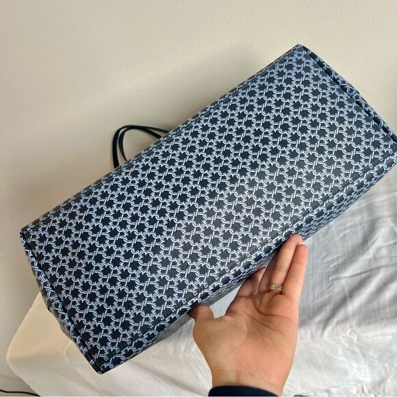 KATE SPADE Navy Blue Geometric Link Tote Surprise Knott Laptop Work Shoulder Bag - Picture 11 of 15